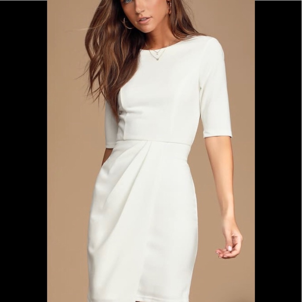 White Half Sleeve Sheath Dress